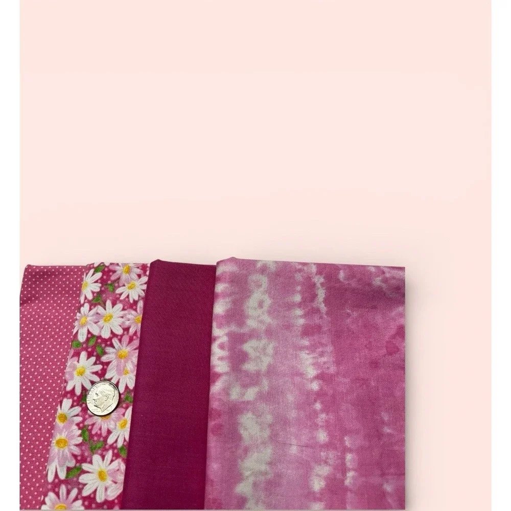 Quilt Craft Fabric 100% Cotton 4 Remnants Pink‎ Floral Tye Dye Polka Dot Solid